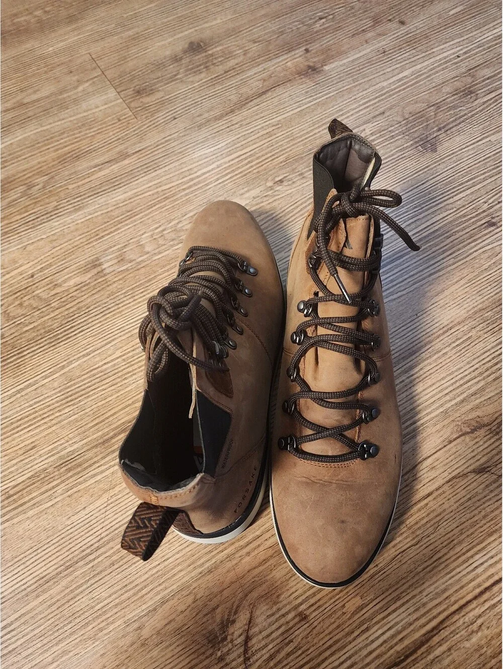 Size 13 Forsake Men's Brown Leather Hiking Boots with Lace-Up and Rubber Outsole